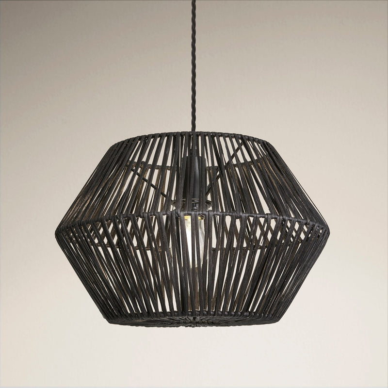Boho Rattan Ceiling Pendant Light - 15 Inch - Hex