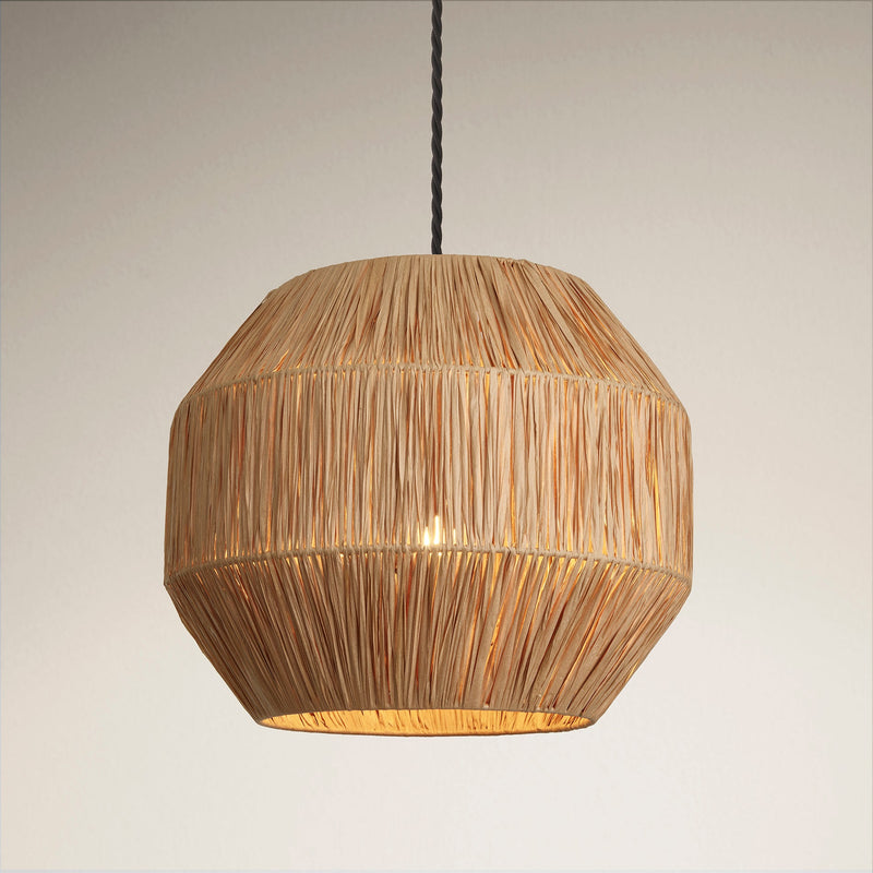 Raffia Ceiling Pendant Light - 16 inch - Globe - Natural