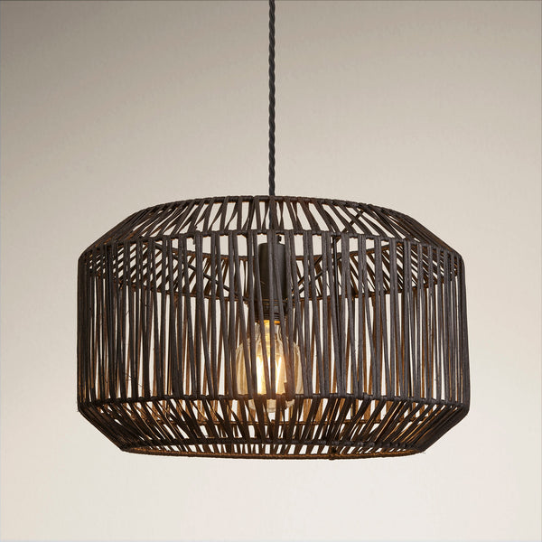 Boho Rattan Ceiling Pendant - 18 Inch - Drum