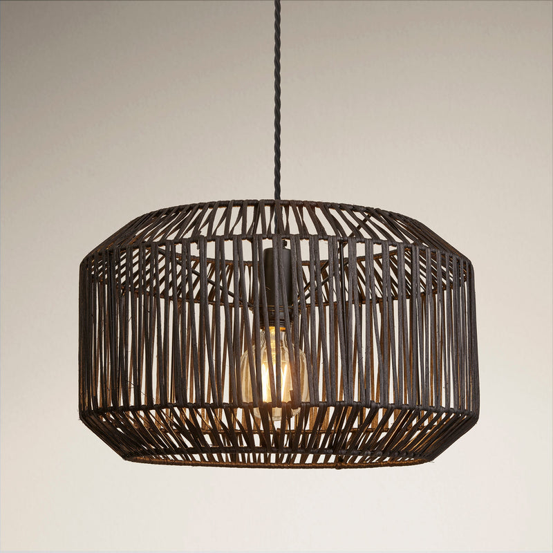 Boho Rattan Ceiling Pendant - 18 Inch - Drum