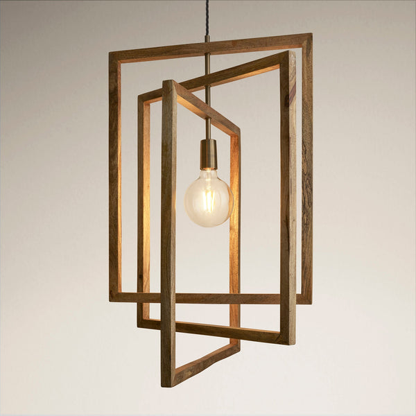 Wooden Geometric Ceiling Pendant Light - 20 inch - Rectangle