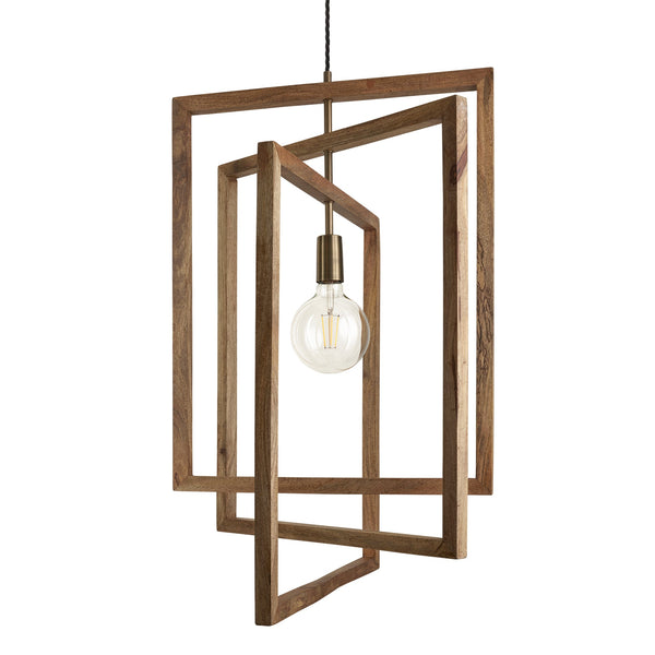 Wooden Geometric Ceiling Pendant Light - 20 inch - Rectangle