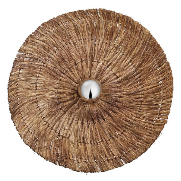 Moonj Natural Grass Round Wall Light Flush Mount - Brown