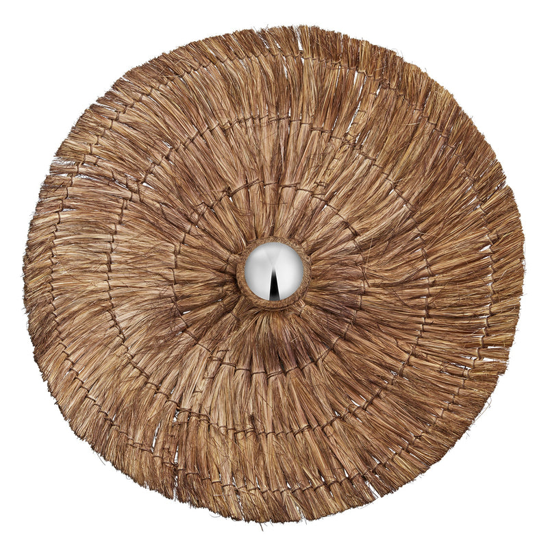 Moonj Natural Grass Round Wall Light Flush Mount - Brown