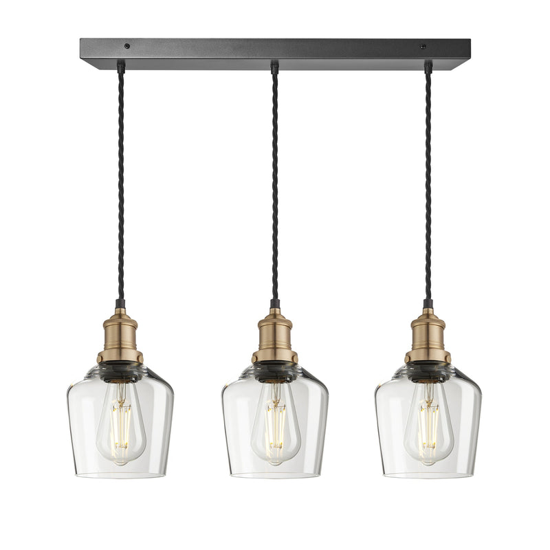 Brooklyn Glass Schoolhouse 3 Wire Cluster Lights - 5.5 Inch