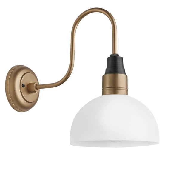 Swan Neck Opal Glass Dome Wall Light - 8 Inch