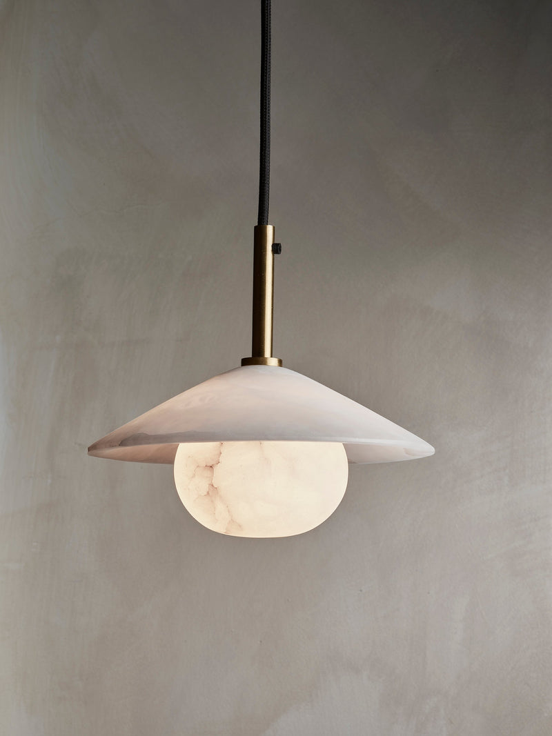 Alabaster Stone Slope Pendant Light - 8 Inch - Brass
