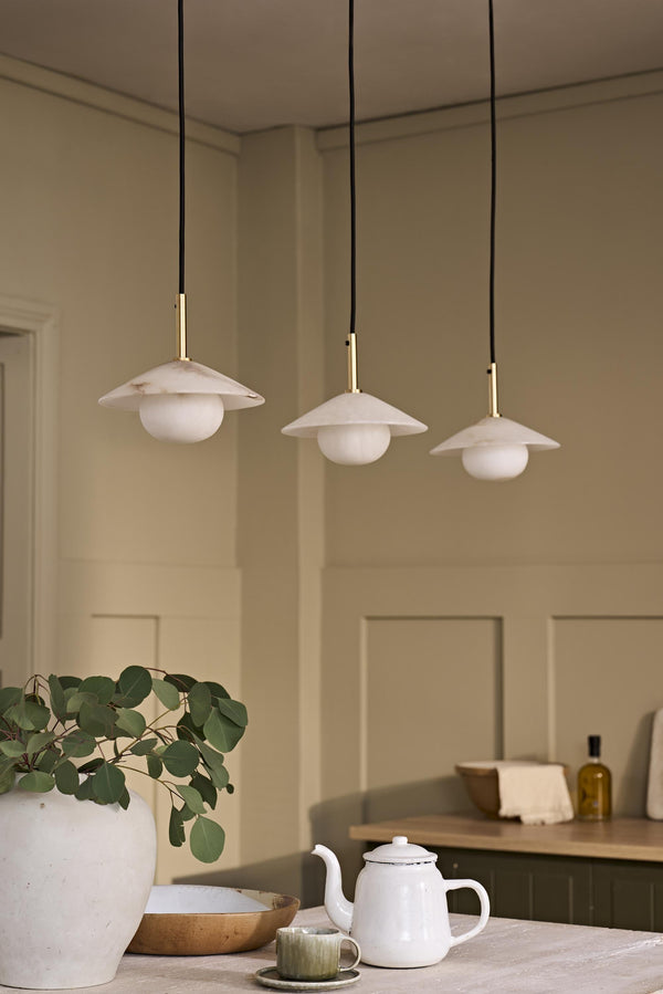 Alabaster Stone Slope Pendant Light - 8 Inch - Brass