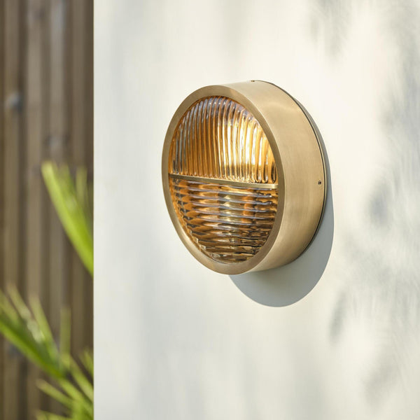 Bulkhead Outdoor & Bathroom Round Wall Light - Ribbed Glass