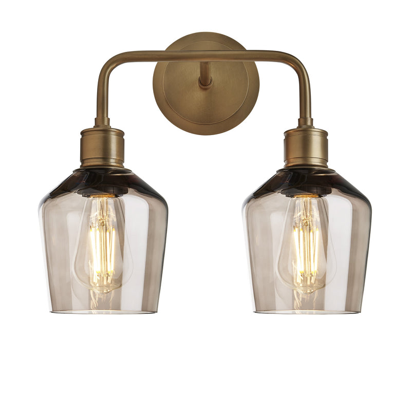 Albany Smoked Glass Schoolhouse Double Wall Light - 5.5 Inch - Mocha