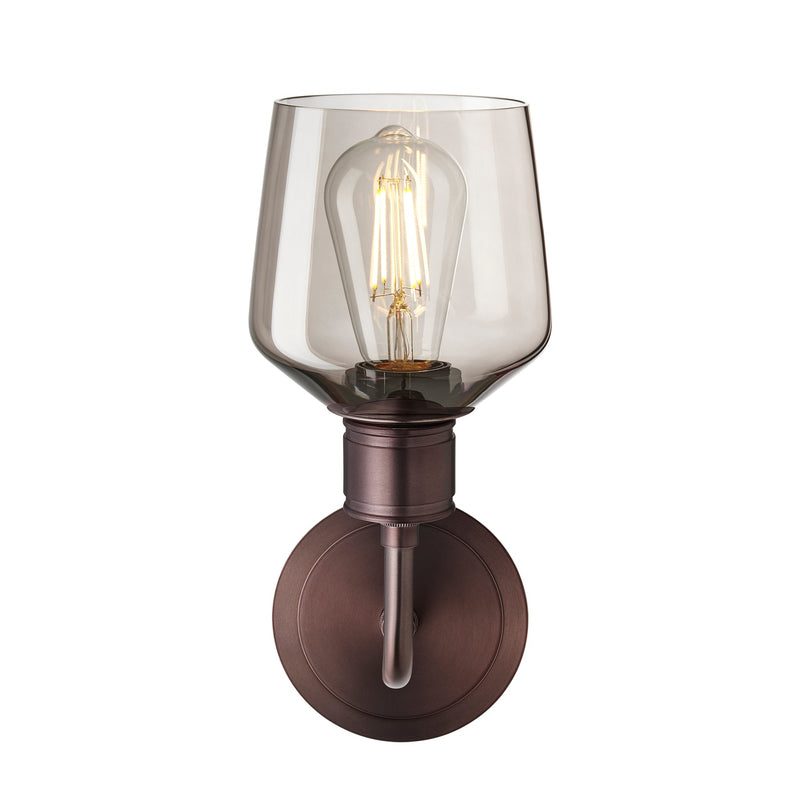 Albany Smoked Glass Schoolhouse Single Wall Light - 5.5 Inch - Mocha