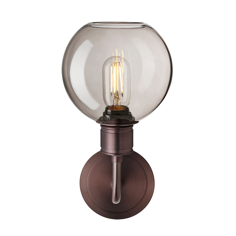 Albany Smoked Glass Globe Single Wall Light - 7 Inch - Mocha