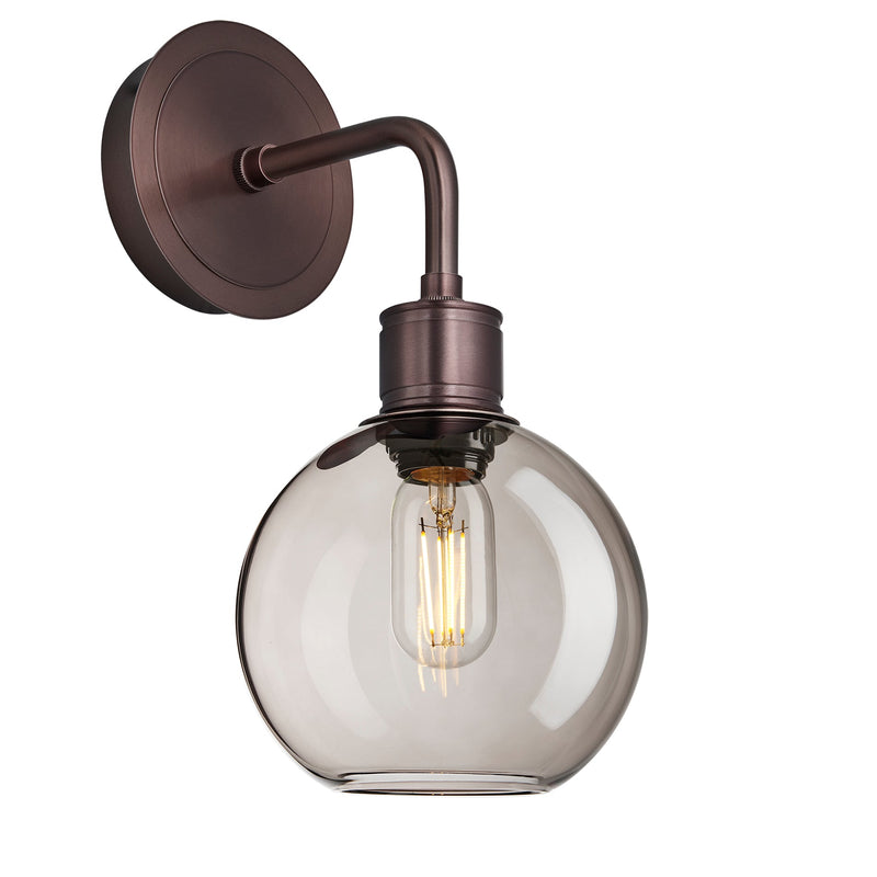 Albany Smoked Glass Globe Single Wall Light - 7 Inch - Mocha