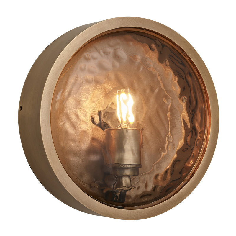 Bulkhead Outdoor & Bathroom Round Wall Light - Hammered Glass