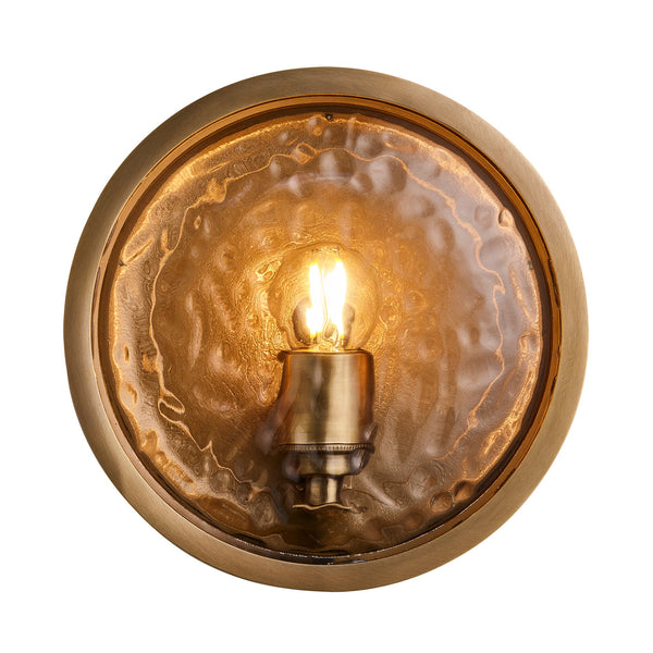 Bulkhead Outdoor & Bathroom Round Wall Light - Hammered Glass