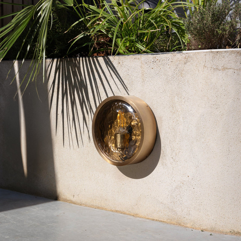 Bulkhead Outdoor & Bathroom Round Wall Light - Hammered Glass