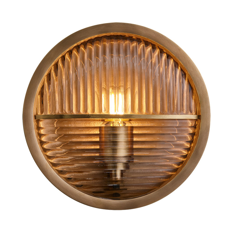 Bulkhead Outdoor & Bathroom Round Wall Light - Ribbed Glass