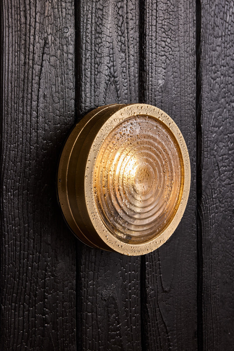 Bulkhead Outdoor & Bathroom Round Wall Light - Ripple Glass