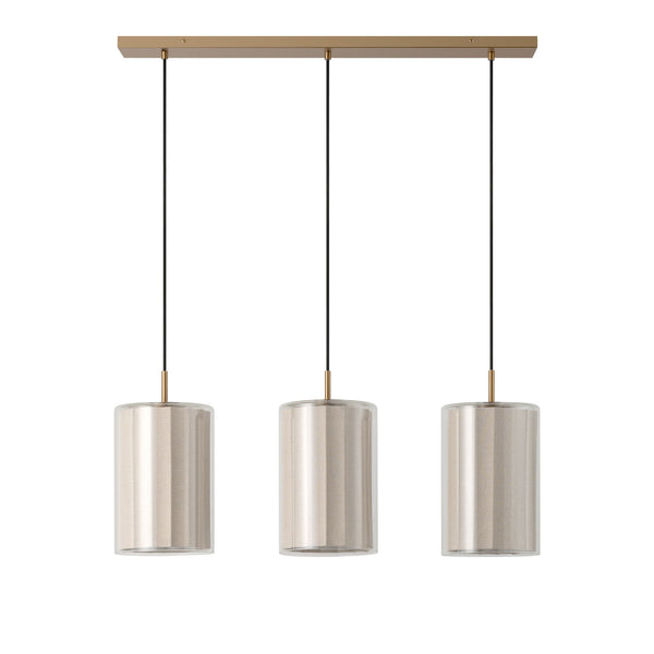 Bude Cylinder 3 Wire Cluster Pendant Light - Linen & Clear Glass