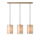 Bude Cylinder 3 Wire Cluster Pendant Light - Linen & Clear Glass