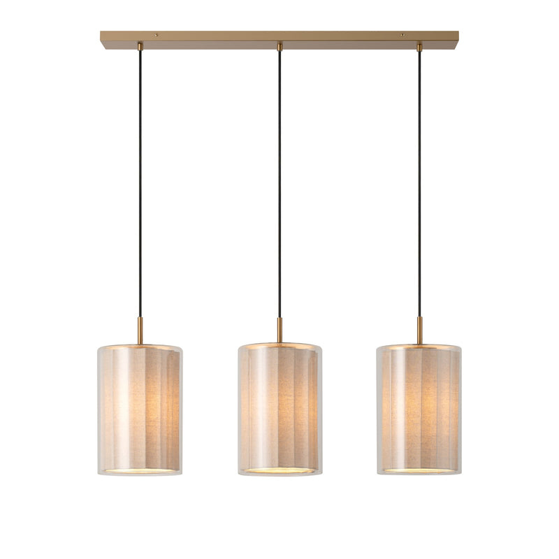 Bude Cylinder 3 Wire Cluster Pendant Light - Linen & Clear Glass