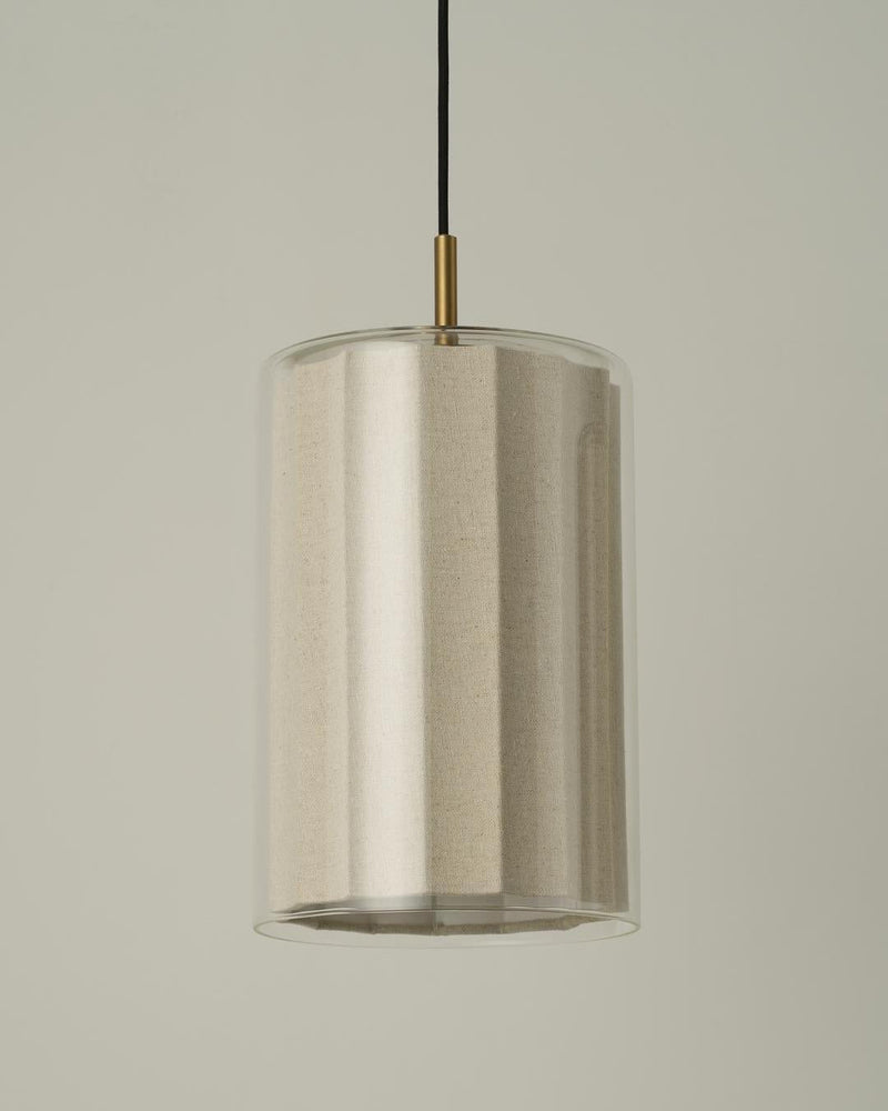Bude Cylinder 3 Wire Cluster Pendant Light - Linen & Clear Glass