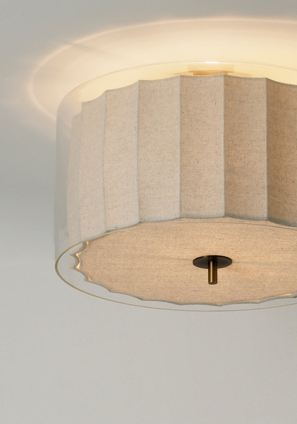 Bude Circular Flush Mount - Linen & Clear Glass