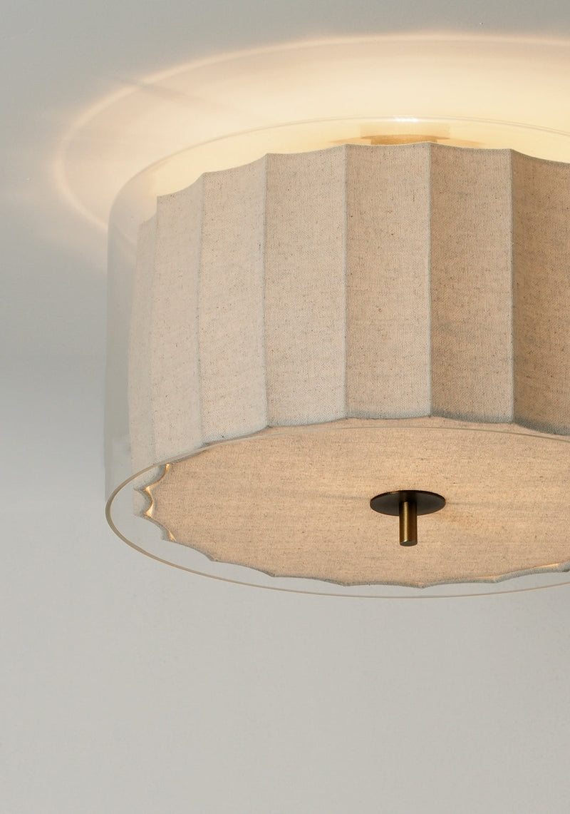 Bude Circular Flush Mount - Linen & Clear Glass