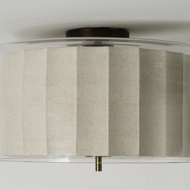 Bude Circular Flush Mount - Linen & Clear Glass