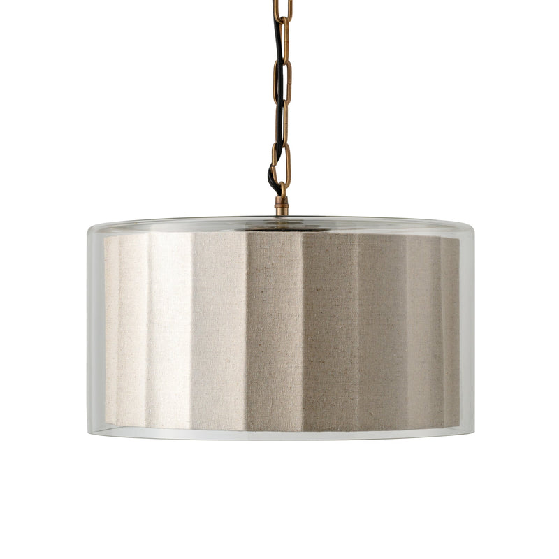 Bude Circular Pendant Light - Linen & Clear Glass