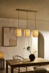 Bloxham Rectangular 3 Wire Cluster Pendant  Light - Natural - Brass