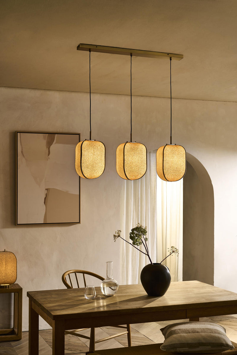 Bloxham Rectangular 3 Wire Cluster Pendant  Light - Natural - Brass
