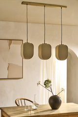 Bloxham Rectangular 3 Wire Cluster Pendant  Light - Natural - Brass