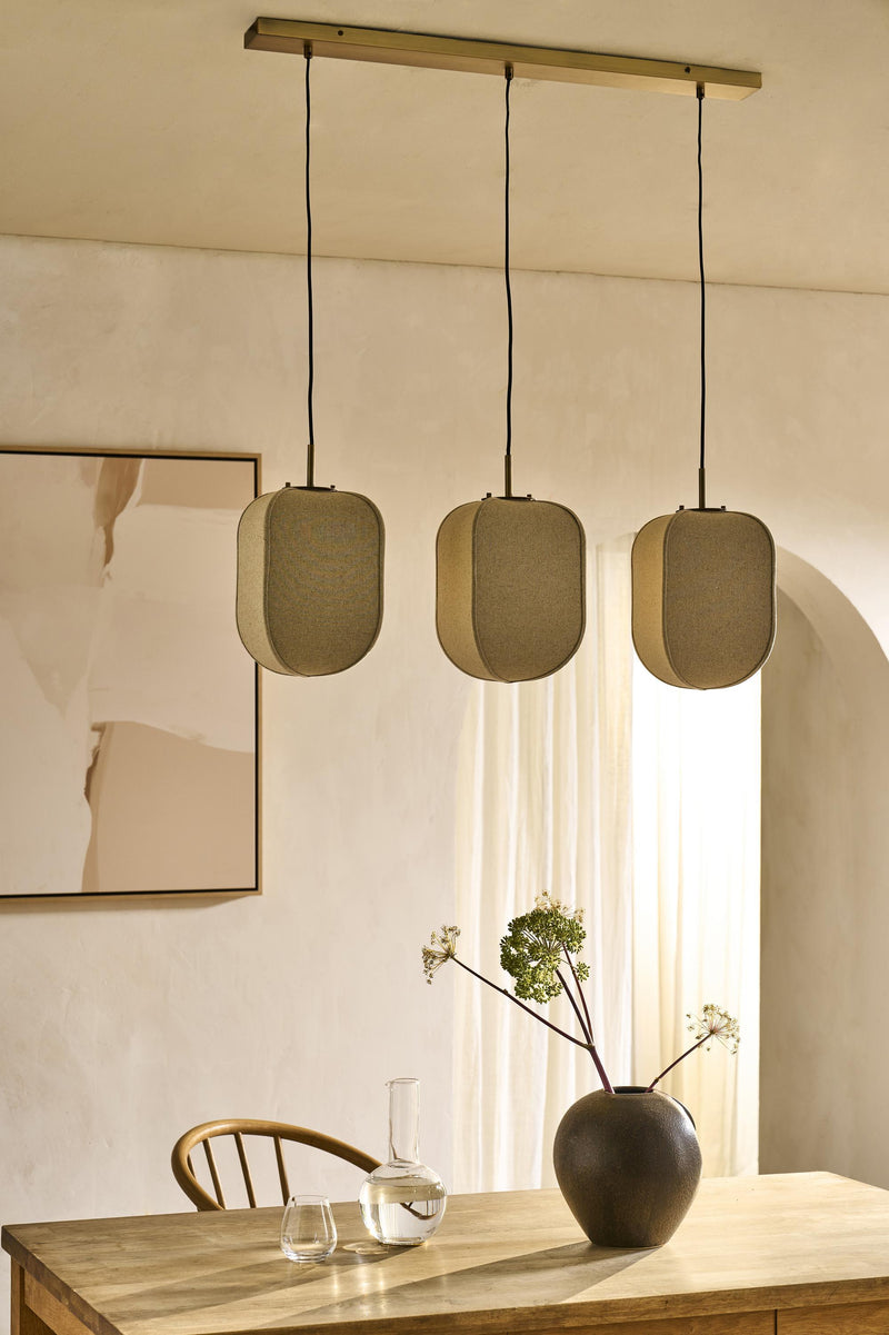 Bloxham Rectangular 3 Wire Cluster Pendant  Light - Natural - Brass