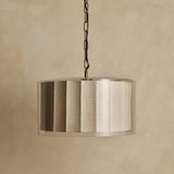Bude Circular Pendant Light - Linen & Clear Glass