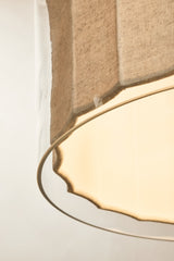 Bude Circular Pendant Light - Linen & Clear Glass