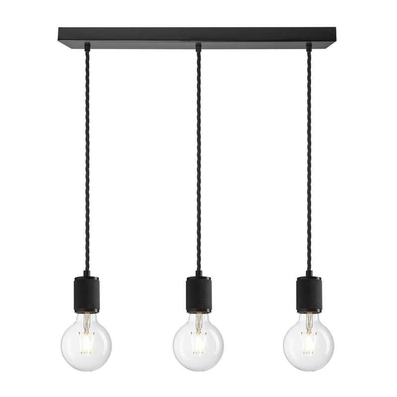 Knurled Edison Cluster Lights - Wire - Black