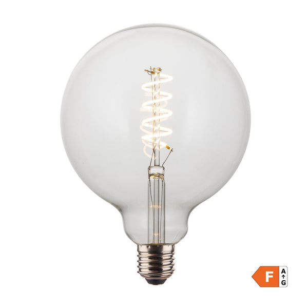 LED Edison Spiral Old Filament Dimmable Bulb - 6W E27 Globe G125 - Clear