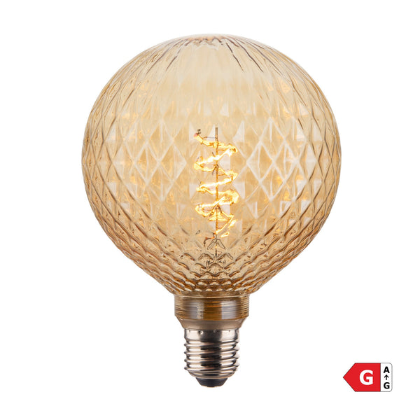 LED Spiral Edison Soft Filament Dimmable Bulb - 4W E27 Globe G125 - Diamond - Amber