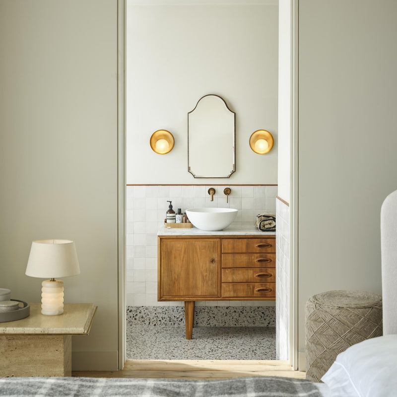 Hayle Outdoor & Bathroom Round Diffuser Wall Light - Brass