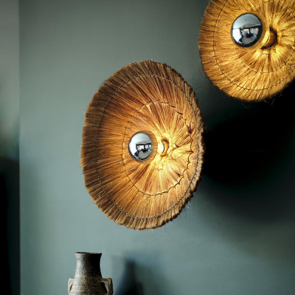 Moonj Natural Grass Round Wall Light Flush Mount - Brown