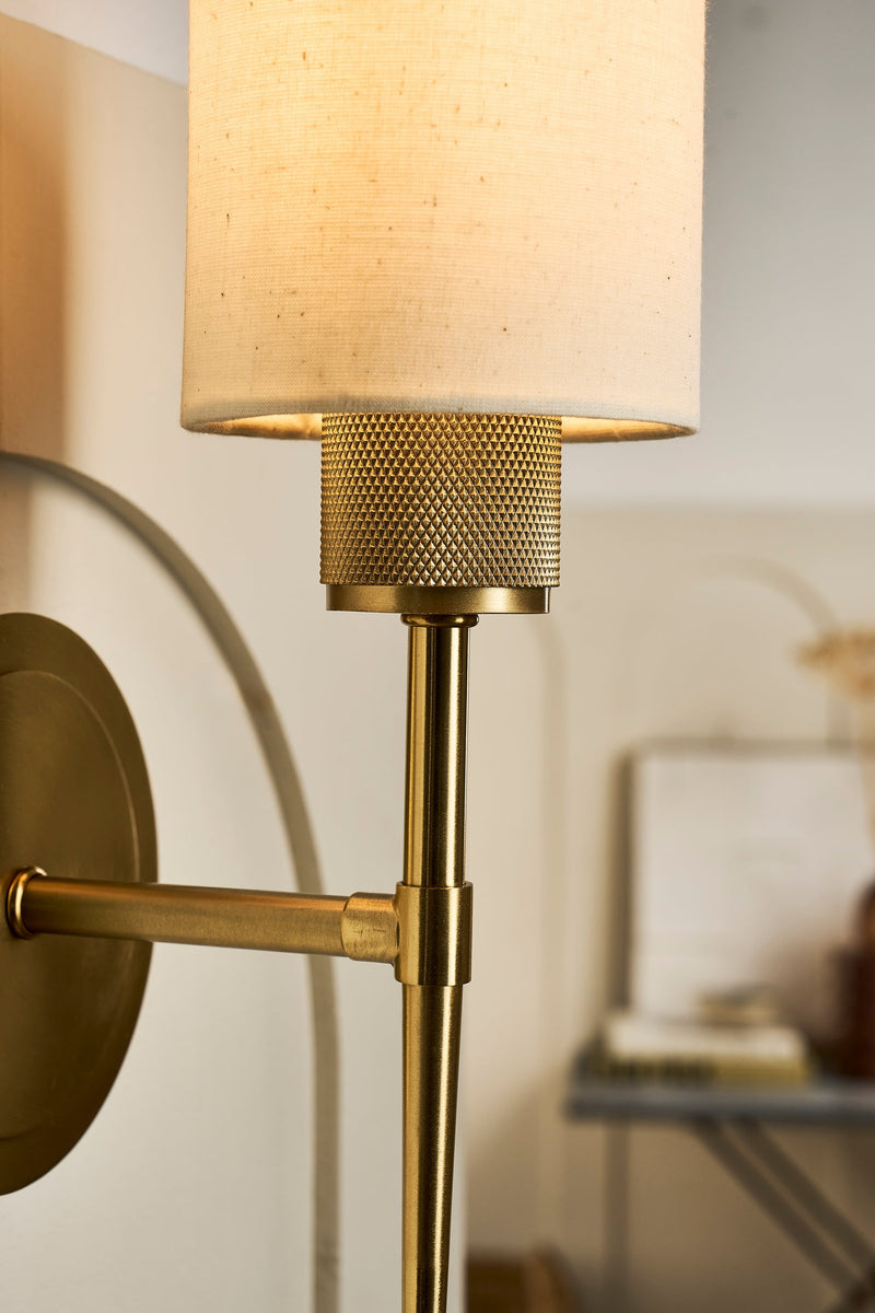 Knurled Cylinder Torch Wall Light -  Light Natural Cotton - Brass