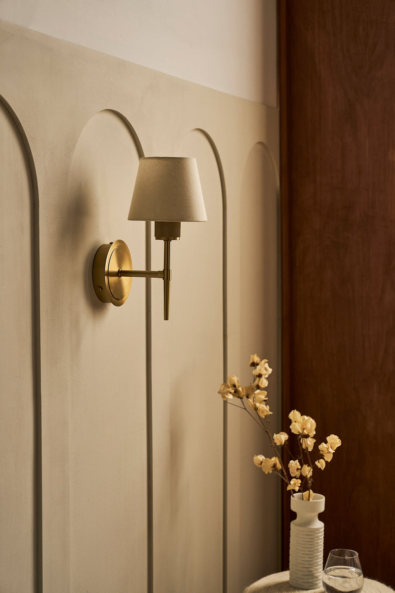 Knurled Empire Torch Wall Light - Light Natural Cotton - Brass