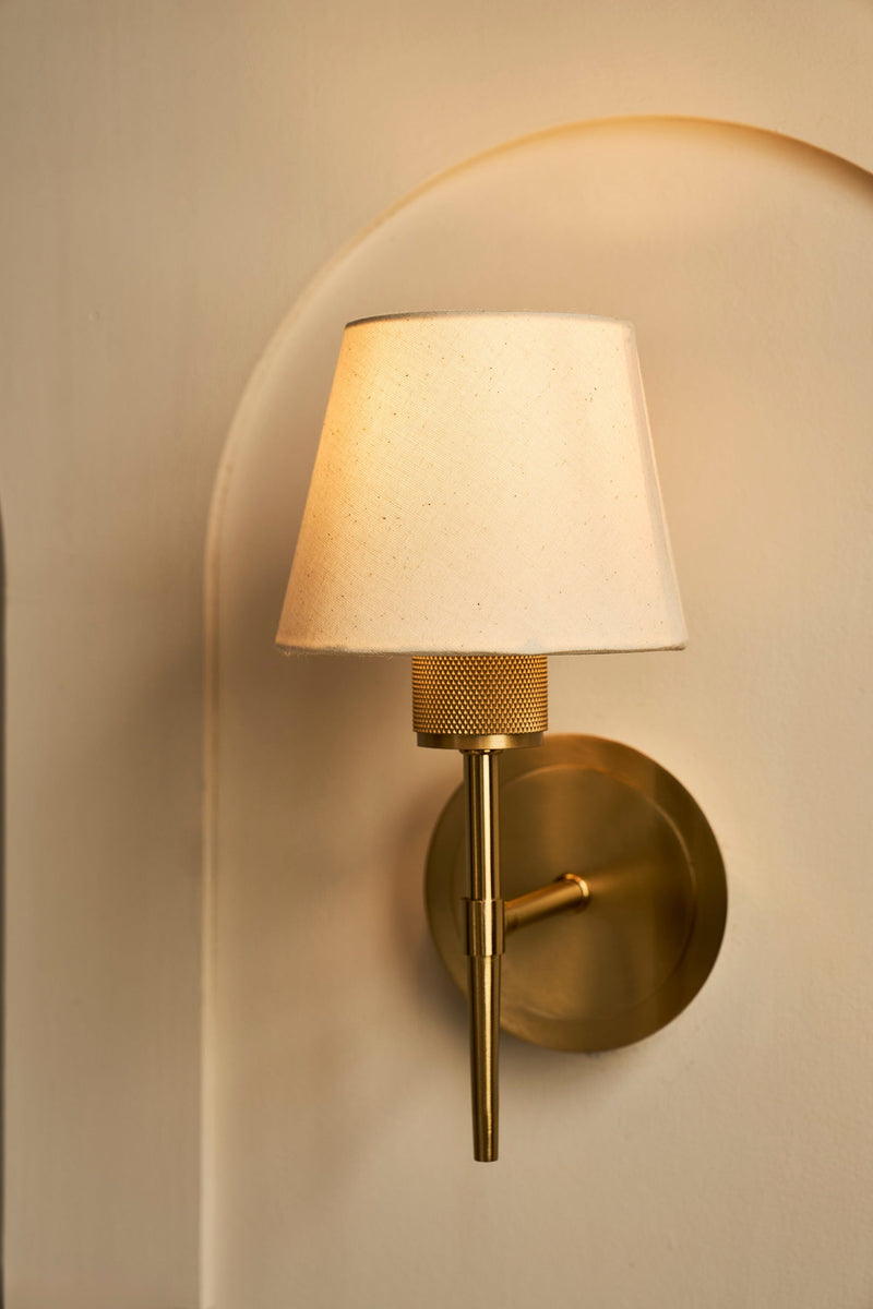 Knurled Empire Torch Wall Light - Light Natural Cotton - Brass
