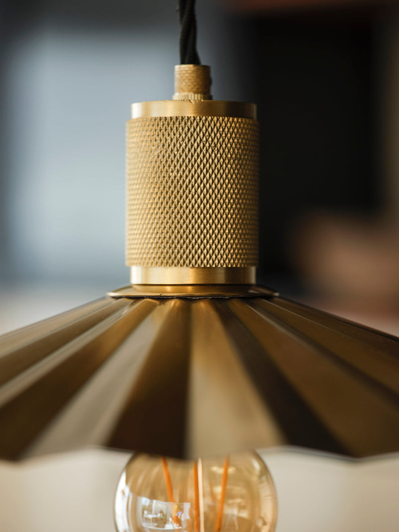 Knurled Pleated Slope Pendant Light - Brass