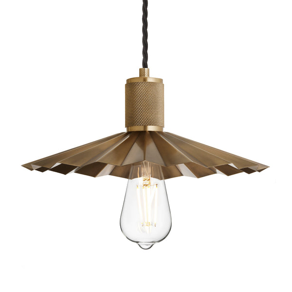 Knurled Pleated Slope Pendant Light - Brass