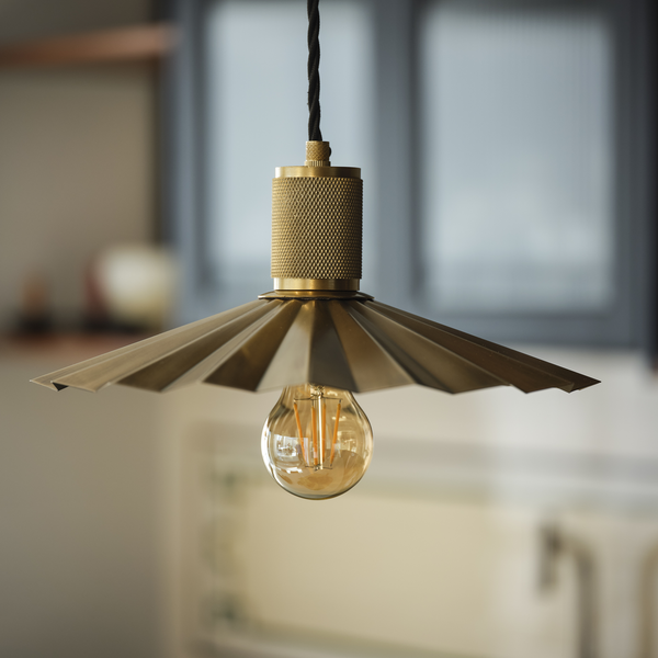Knurled Pleated Slope Pendant Light - Brass