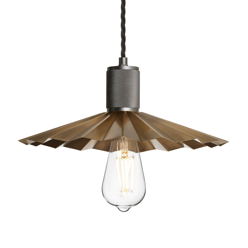 Knurled Pleated Slope Pendant Light - Brass