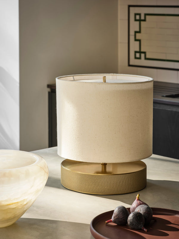 Knurled Round Table Lamp - Brass - Drum - Natural Cotton