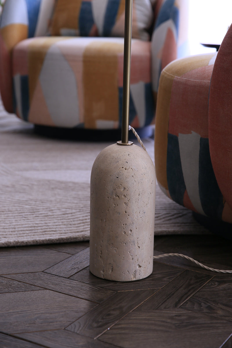 Travertine Cone Floor Lamp - Natural & Brass